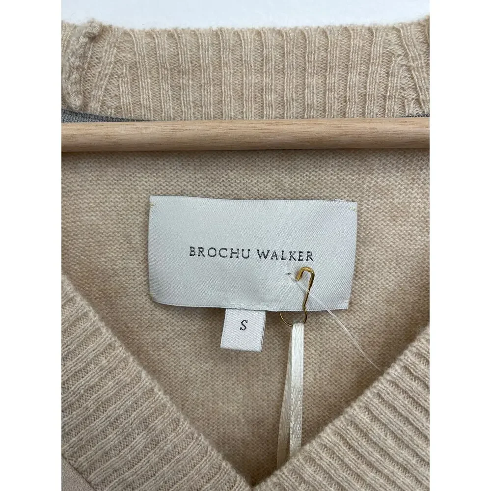 NWT Brochu Walker Cashmere V-Neck Neutral Quiet Luxury Relaxed Sweater Small